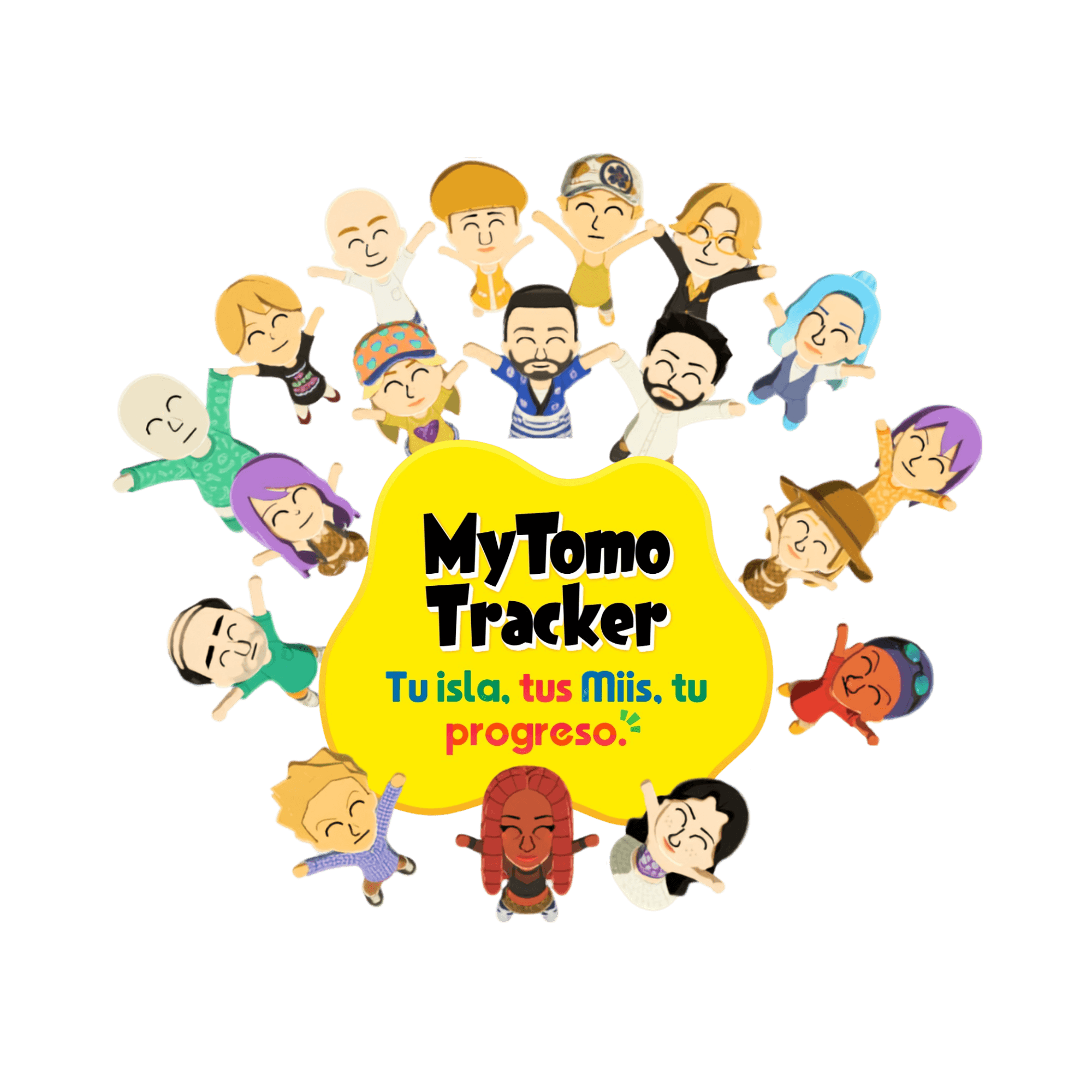 Miis alrededor del logotipo de MyTomo Tracker